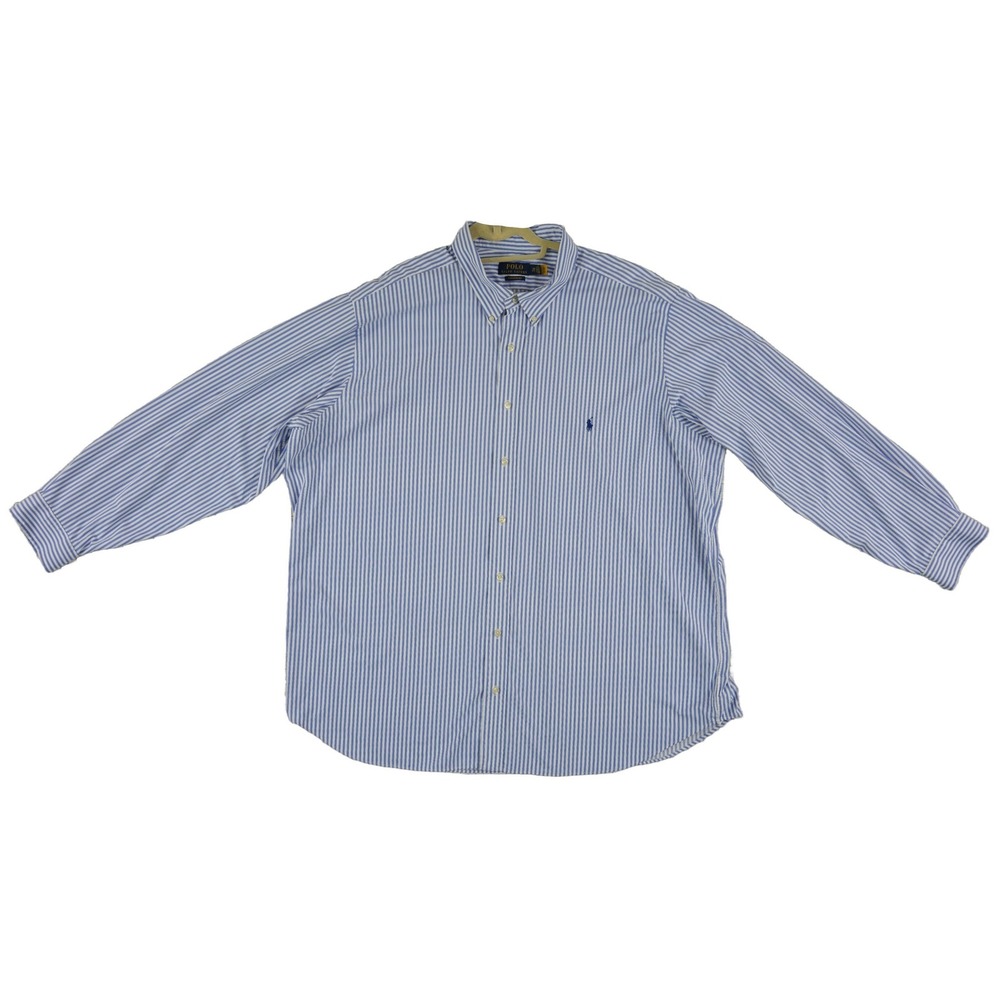Polo Ralph Lauren Button Down Shirt Men's‎ Size 3XB Blue White Stripe Stretch